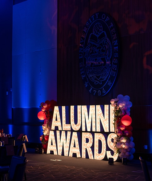 Alumni Awards spelled out in lights