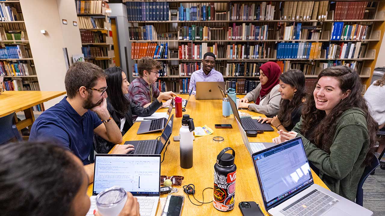 Students studying at the library