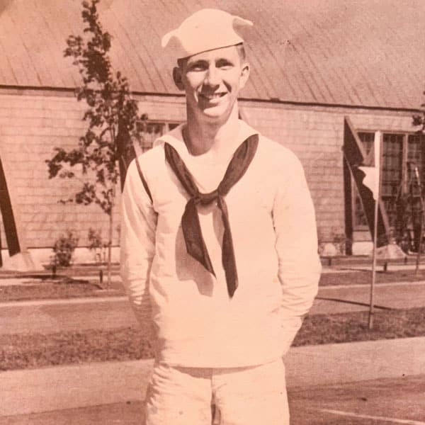 Joe as an apprentice seaman a week after arriving at the Great Lakes Naval Training Center in Illinois, May 1945