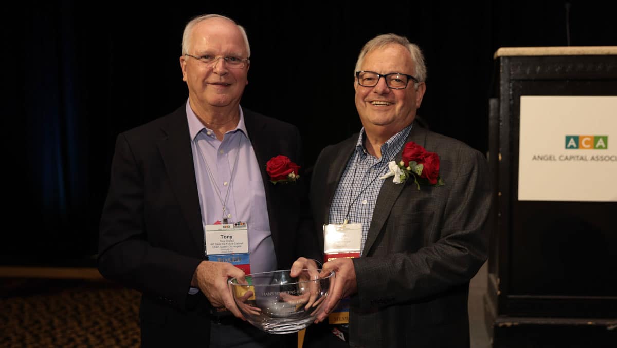 Tony Shipley receives the Hans Severiens Award from Angel Capital Association