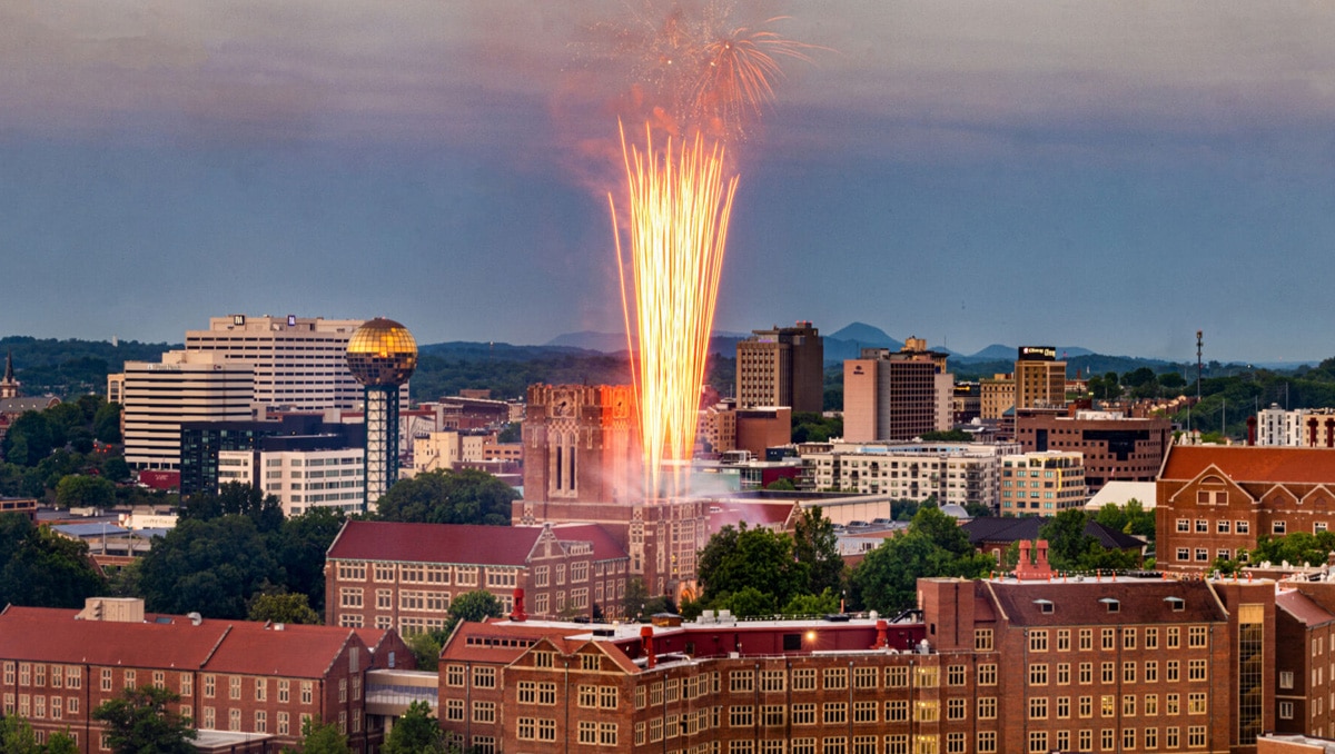Fireworks over the UT Knoxville campus skyline