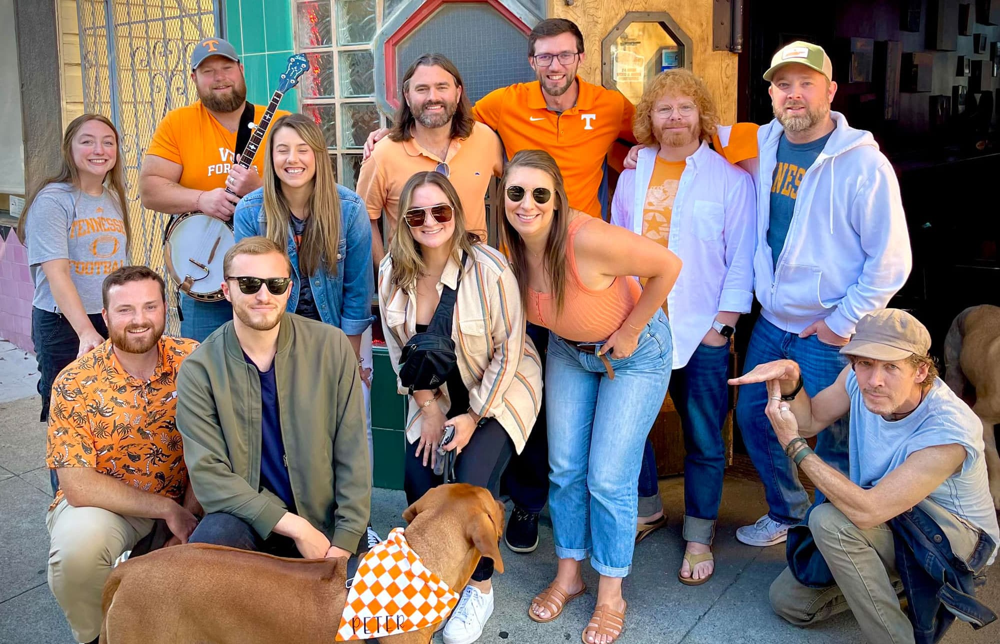 Chapter members pose for a group photo during a Vol Watch Party