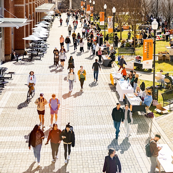 Students walking on Ped Walkway