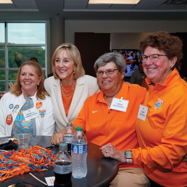 Chancellor Plowman poses for a photo with Lady Vols fans