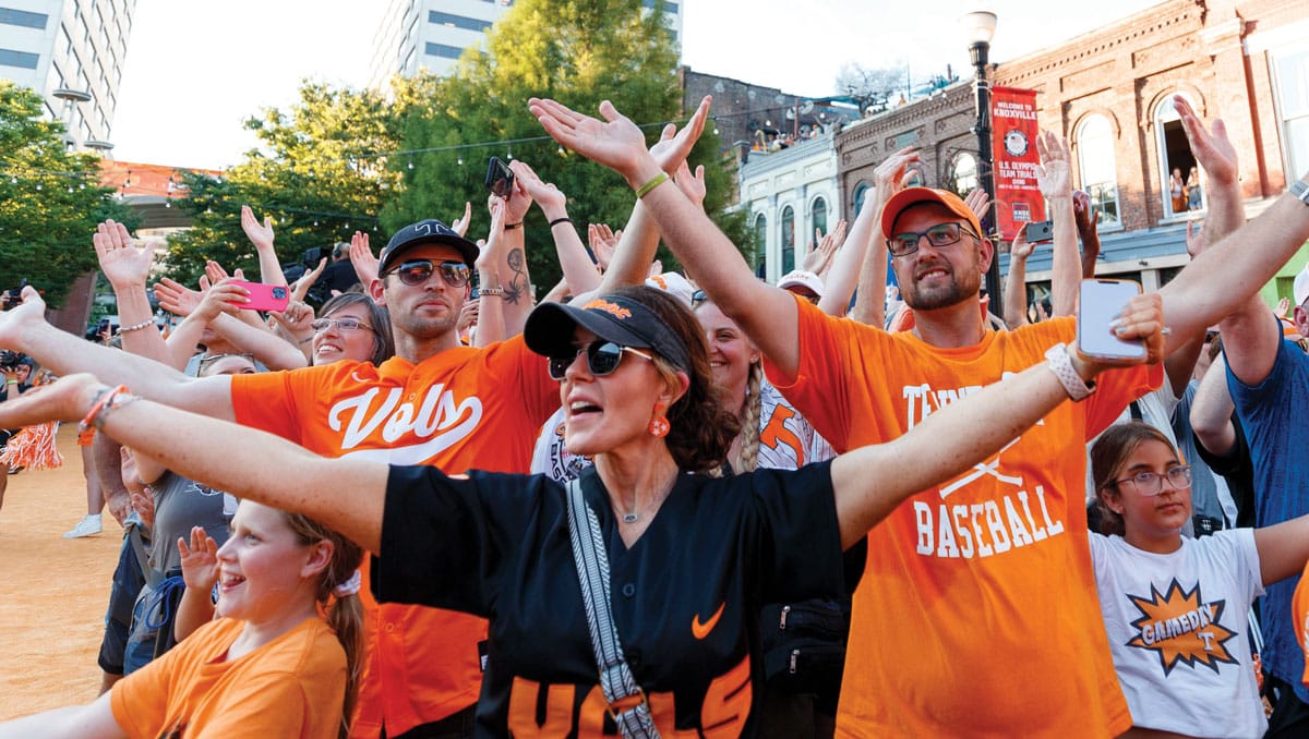 Vol fans celebrate during a parade